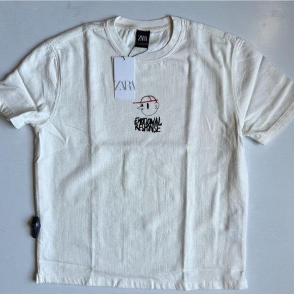 NWD ZARA MEN tex print shirt TEXT T-SHIRT Short Sleeve Cotton emotional response - Picture 2 of 4